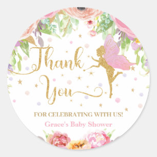 Floral Fairy Baby shower Verjaardag Dank u Favor Ronde Sticker