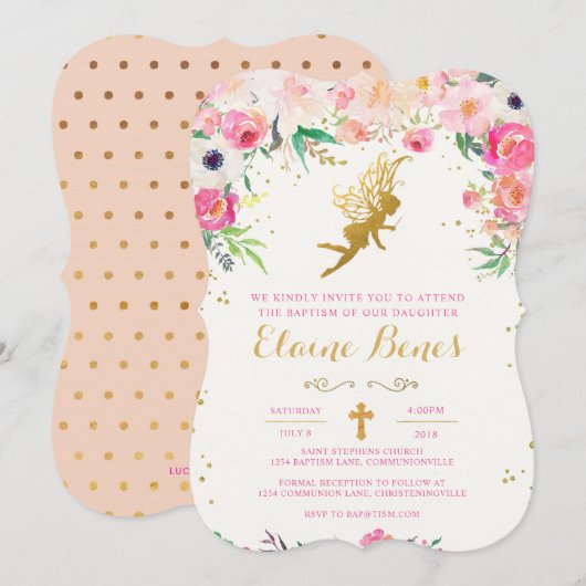 Floral Fairy Baptism Invitation Kaart (Voorkant / Achterkant)