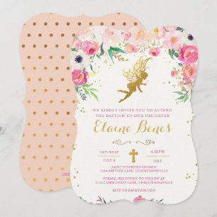 Floral Fairy Baptism Invitation Kaart