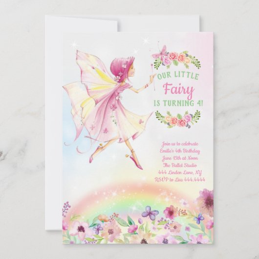 Floral Fairy Birthday Party Kaart (Voorkant)