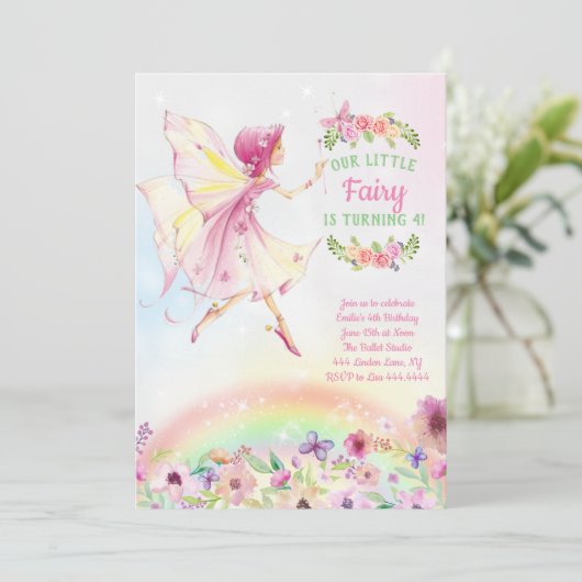 Floral Fairy Birthday Party Kaart (Staand voorkant)