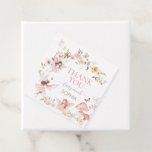 Floral Fairy Eerste Verjaardag Party Square Bedankjes Labels (In situ)