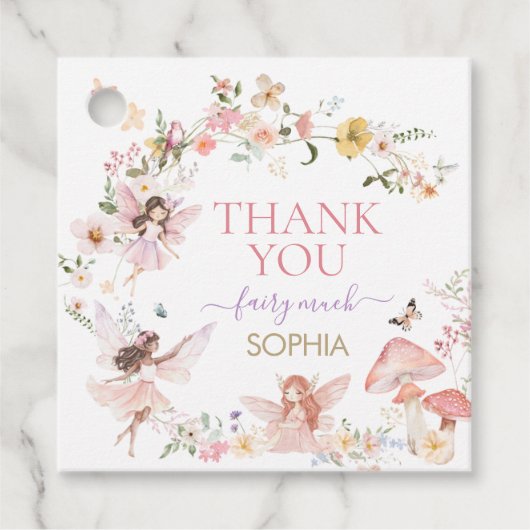 Floral Fairy Eerste Verjaardag Party Square Bedankjes Labels (Voorkant)