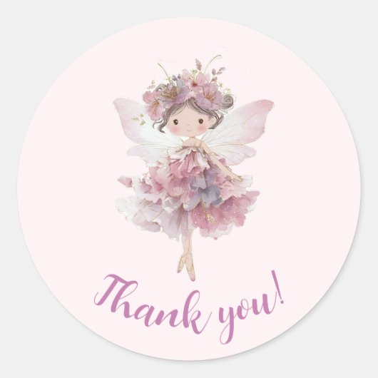 Floral Fairy First Party Thank You Sticker (Voorkant)
