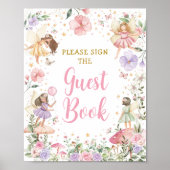 Floral Fairy Garden Verjaardag Gastenboek teken Poster (Voorkant)