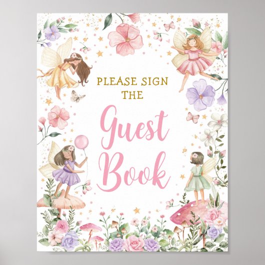 Floral Fairy Garden Verjaardag Gastenboek teken Poster (Voorkant)