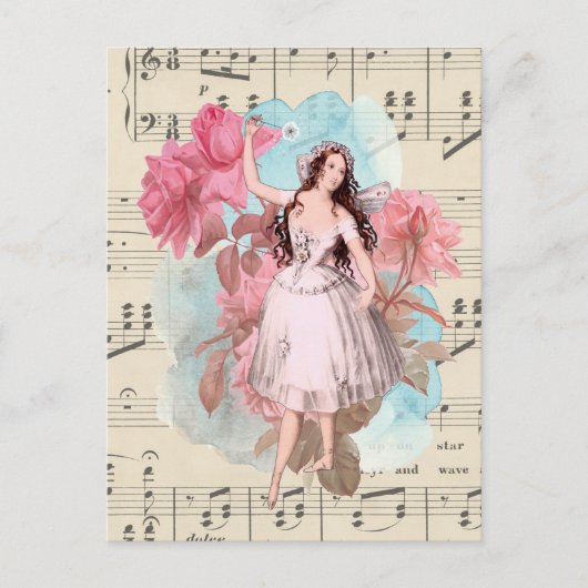 Floral  Fairy Music Ballerina Dancer Briefkaart (Voorkant)