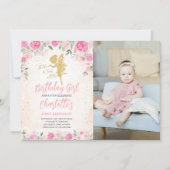 Floral Fairy Verjaardag Goud Glitter Foto Kaart (Voorkant)
