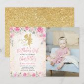 Floral Fairy Verjaardag Goud Glitter Foto Kaart (Voorkant / Achterkant)
