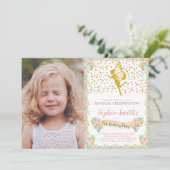 Floral Fairy verjaardagsuitnodiging met foto Kaart (Staand voorkant)
