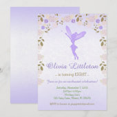 Floral Fairy Verjaardagsuitnodiging - Paarse Fairy Kaart (Voorkant / Achterkant)