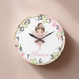 Floral Fairy Watercolor Personalised Kids Clock Grote Klok