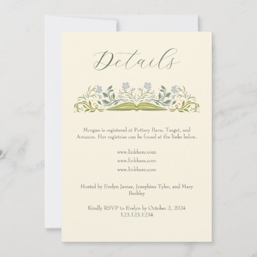 Floral Fairytale Boek Baby shower Uitnodiging (Achterkant)