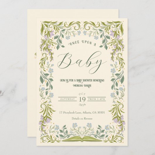 Floral Fairytale Boek Baby shower Uitnodiging (Voorkant / Achterkant)