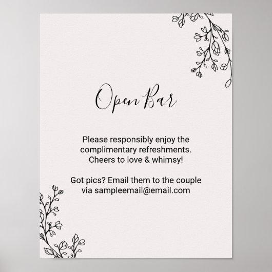 Floral Fairytale bruiloft Open Bar Poster (Voorkant)