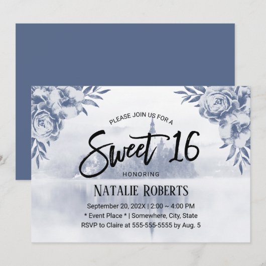  Floral Fairytale Misty Lake Sweet 16 Kaart (Voorkant / Achterkant)