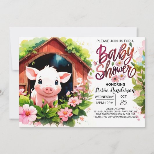 Floral Fairytale Piglet Baby shower Kaart (Voorkant)