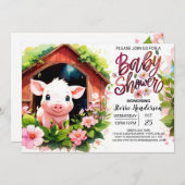Floral Fairytale Piglet Baby shower Kaart (Voorkant / Achterkant)