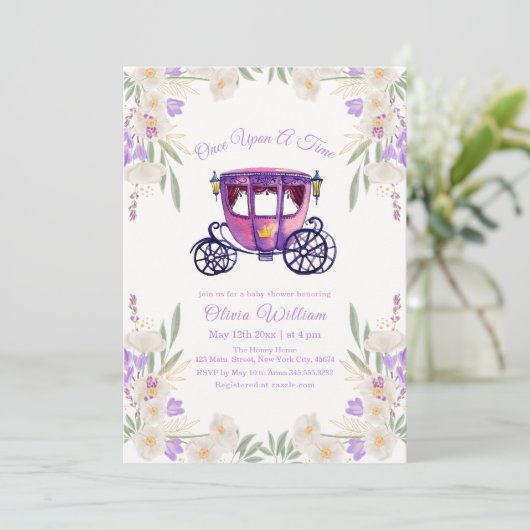 Floral Fairytale Princess Carriage Baby shower Kaart (Staand voorkant)