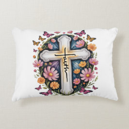 Floral Faith Cross Accent Kussen
