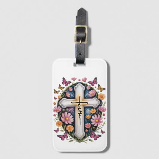 Floral Faith Cross Bagagelabel (Voorkant (verticaal))