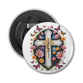 Floral Faith Cross Button Flesopener