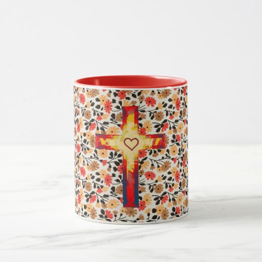  Floral Faith Cross en Heart Mok Cup (Midden)
