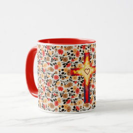  Floral Faith Cross en Heart Mok Cup