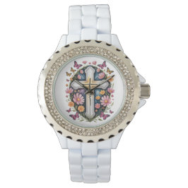 Floral Faith Cross Horloge