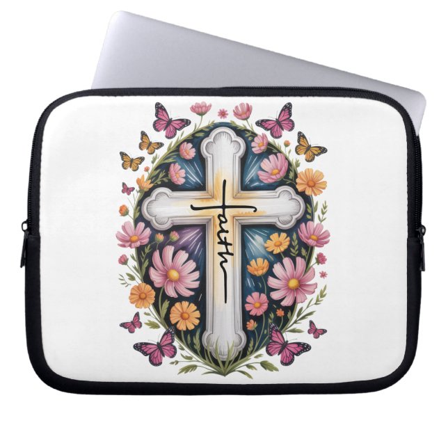 Floral Faith Cross Laptop Sleeve (Voorkant)