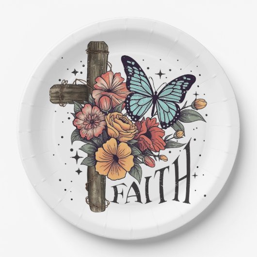 Floral Faith Cross Papieren Bordje (Voorkant)