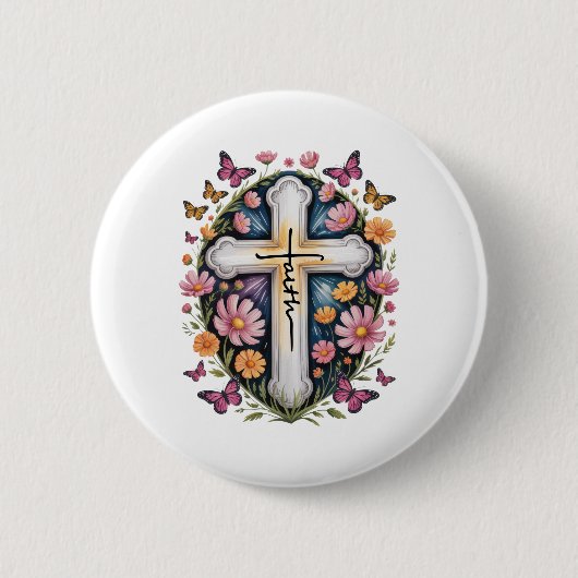 Floral Faith Cross Ronde Button 5,7 Cm (Voorkant)