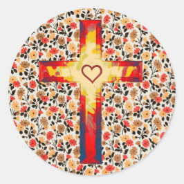  Floral Faith Cross Ronde Sticker