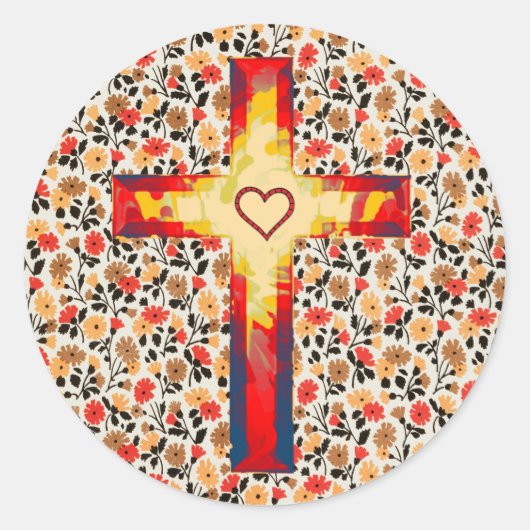  Floral Faith Cross Ronde Sticker (Voorkant)