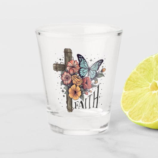 Floral Faith Cross Shot Glas (Voorkant)