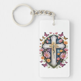 Floral Faith Cross Sleutelhanger