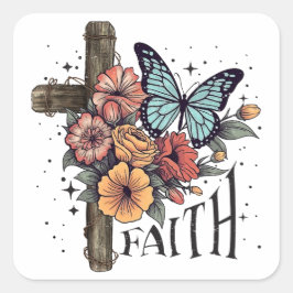 Floral Faith Cross Vierkante Sticker