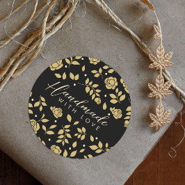 Floral Fake Golden Black Handmade Support Ronde Sticker