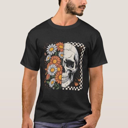 Floral Fall Skeleton Boho Halloween T-shirt (Voorkant)