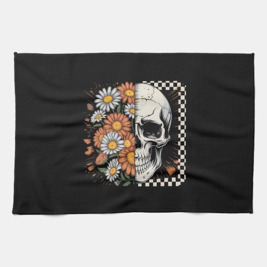 Floral Fall Skeleton Boho Halloween Theedoek (Horizontaal)