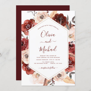 Floral Fall Wedding Burnt Oranje Elegant Kaart