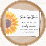 Floral Family Reunion Save the Date Aankondigingskaart<br><div class="desc">Vraag uw familie om de datum voor hun familiereünie op te slaan met deze bloemige save the date-kaart. Het beschikt over een waterverf zonnebloem in de kleuren geel en sinaasappel. Eenvoudig aan te passen met jouw naam en details. Originele Waterverf © Michele Davies.</div>