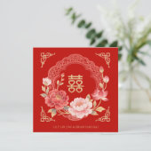 Floral Fancy Chinese Double Happiness Symbol Kaart (Staand voorkant)