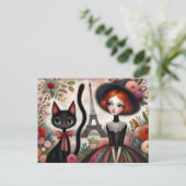 Floral Fantasies met een Feline Vriend in Parijs Briefkaart (Staand voorkant)