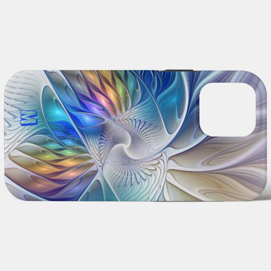 Floral Fantasy, Abstract fractal Flower Monogram Case-Mate iPhone Case (Achterkant (horizontaal))