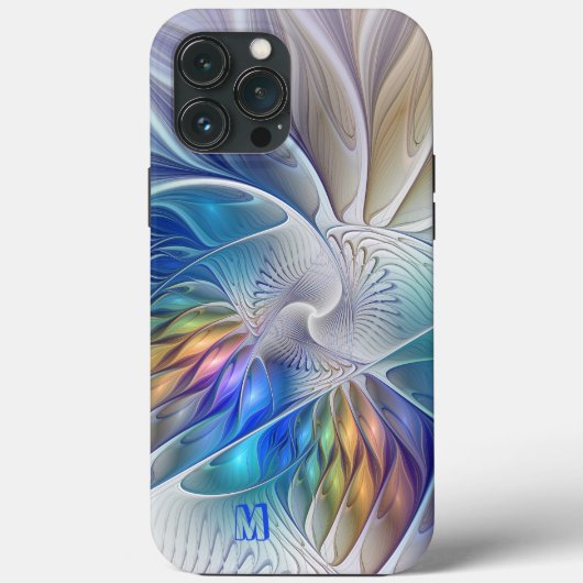 Floral Fantasy, Abstract fractal Flower Monogram Case-Mate iPhone Case (Achterkant)
