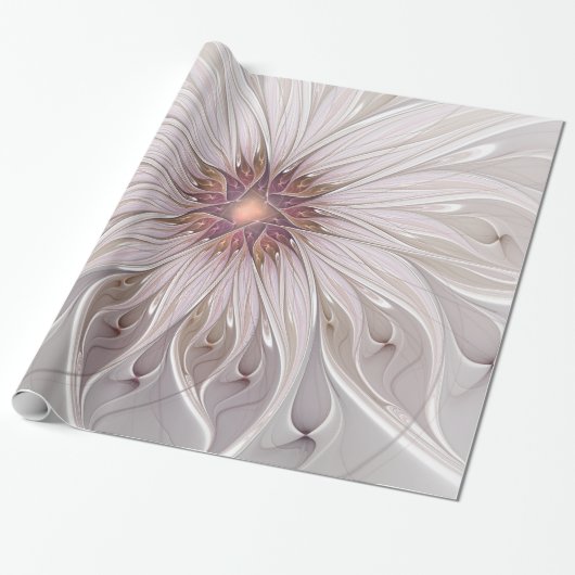 Floral Fantasy, Abstracte moderne deegbloem Cadeaupapier (Uitgerold)