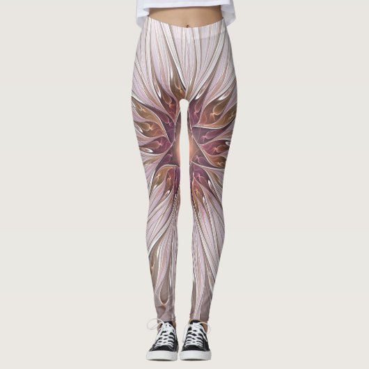 Floral Fantasy, Abstracte moderne deegbloem Leggings (Voorkant)