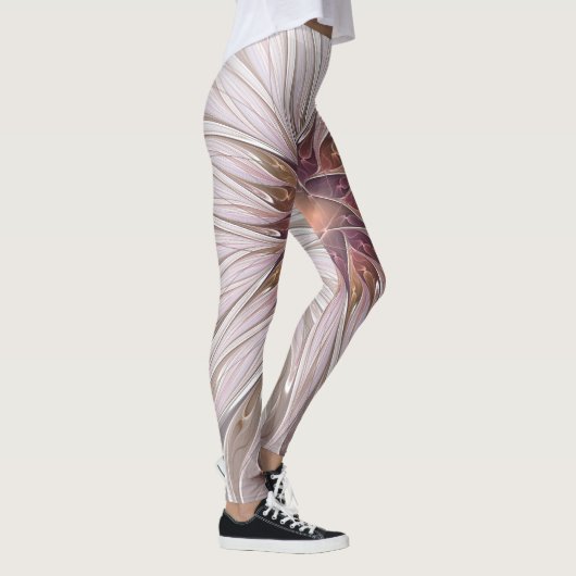 Floral Fantasy, Abstracte moderne deegbloem Leggings (Rechts)