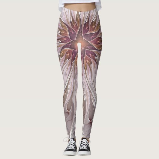 Floral Fantasy, Abstracte moderne deegbloem Leggings (Voorkant)